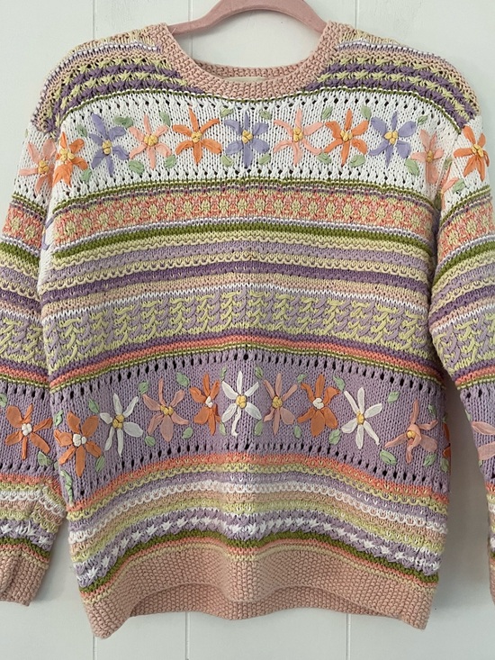 Susan Bristol Sweaters - Vintage Susan Bristol Causal Ramie Knit Floral Sweater Size Medium Petite